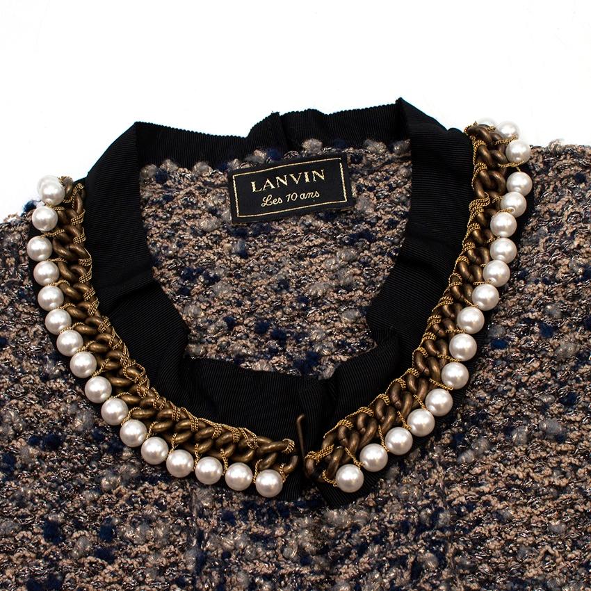 Lanvin Metallic Knit Faux-pearl Collarless Long Jacket - Size XS For Sale 2