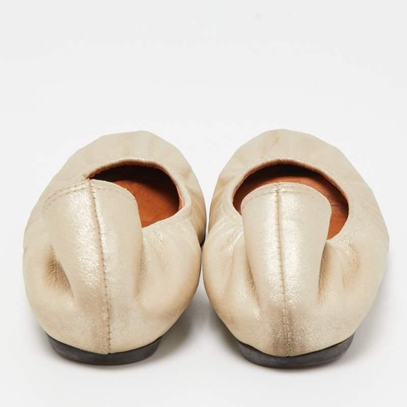 Women's Lanvin Metallic Leather Scrunch Ballet Flats Size 37.5 For Sale
