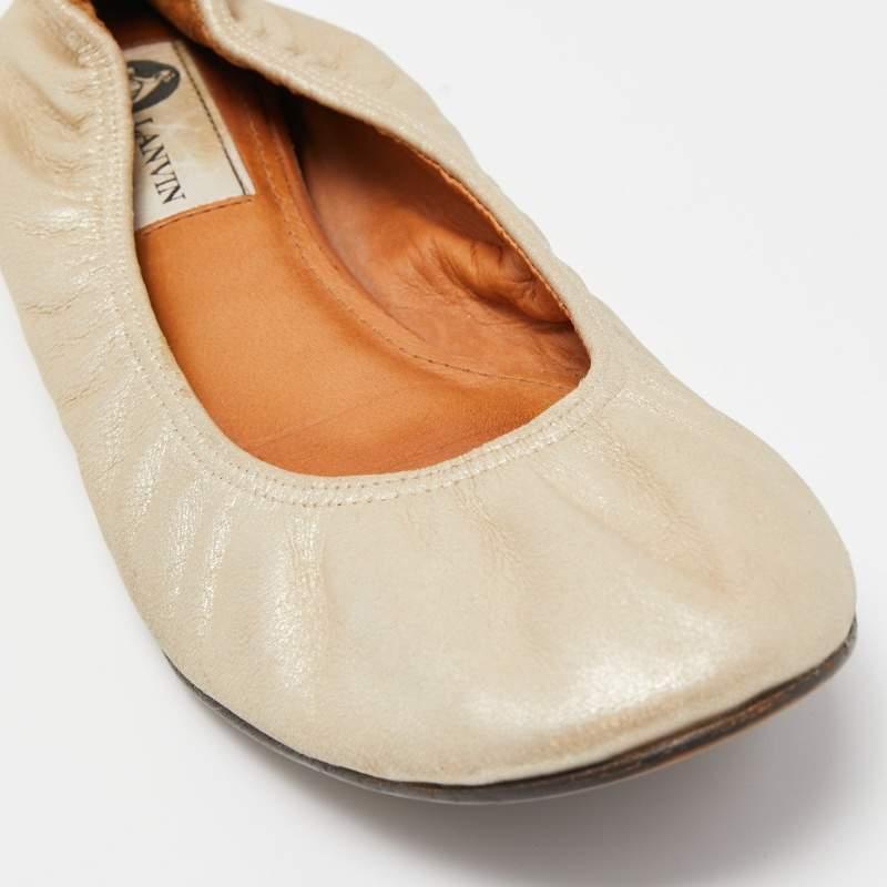 Lanvin Metallic Leather Scrunch Ballet Flats Size 37.5 For Sale 2