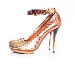 Lanvin, Metallic python ankle strap pumps