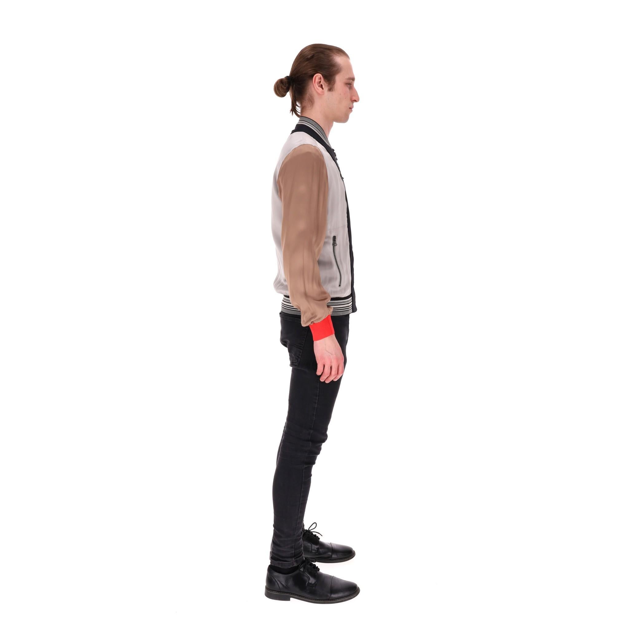 Gray Lanvin Metallic Satin Panelled Bomber Jacket For Sale