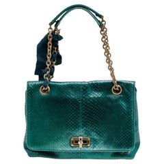 Borsa a tracolla Happy in pelle di pitone verde mare metallizzato di Lanvin
