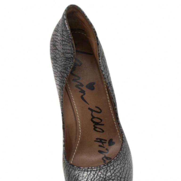 Lanvin escarpins à bout pointu en cuir argenté métallisé, taille 37 Pour femmes en vente