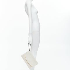 LANVIN Miss Sartorial off white calf hair gold bar flap envelope clutch bag