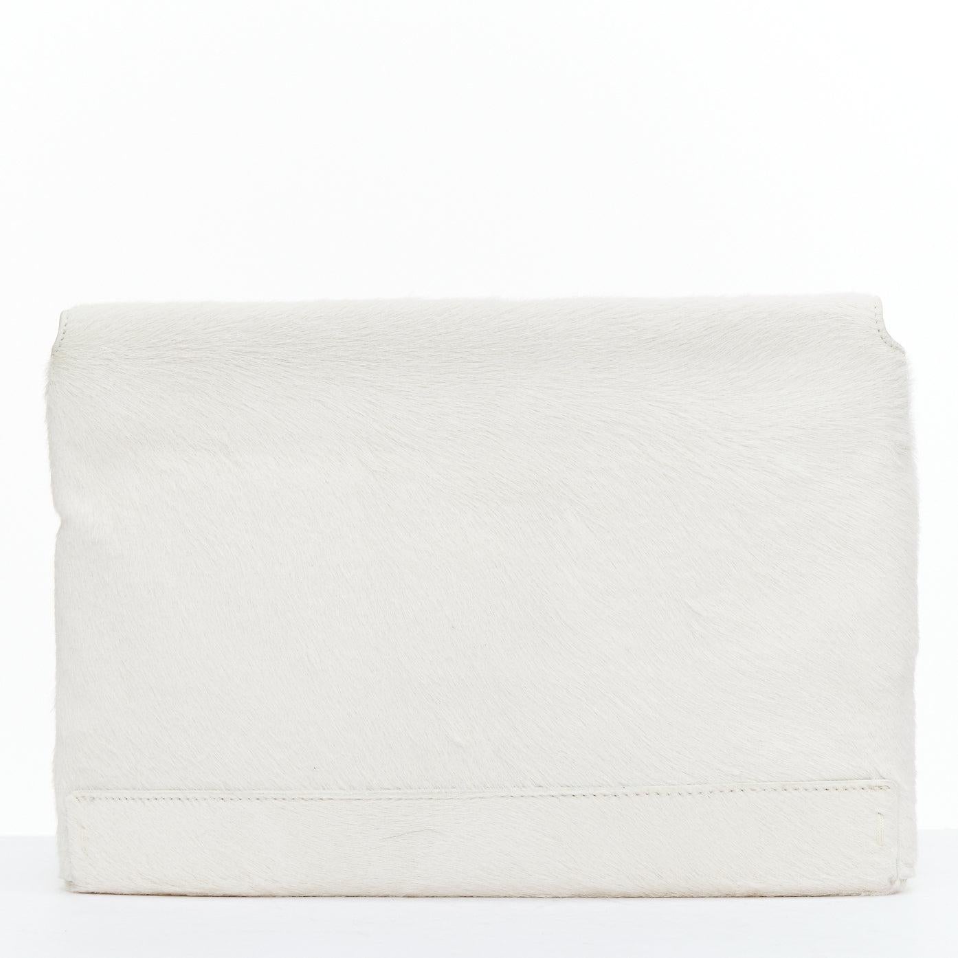 LANVIN Miss Sartorial off white calf hair gold bar flap envelope clutch bag In Good Condition For Sale In Hong Kong, NT