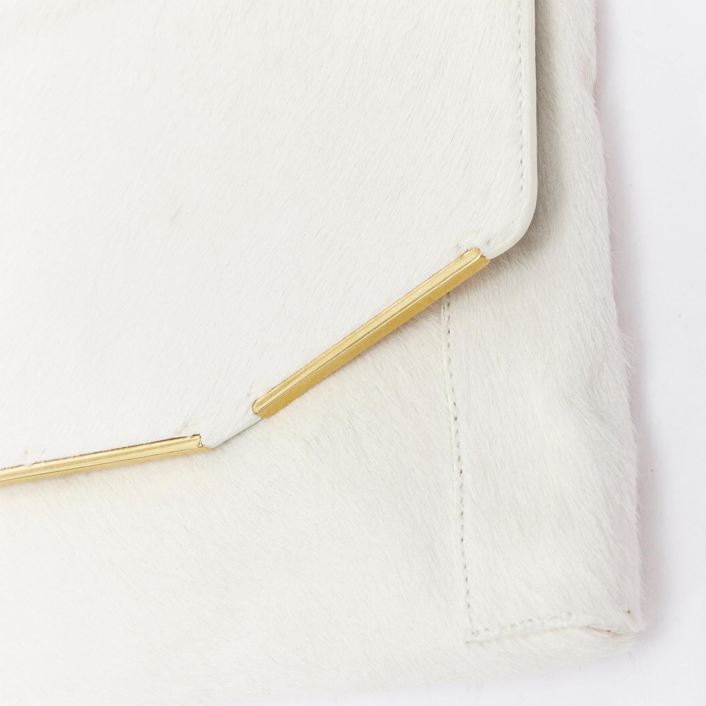 LANVIN Miss Sartorial off white calf hair gold bar flap envelope clutch bag For Sale 1