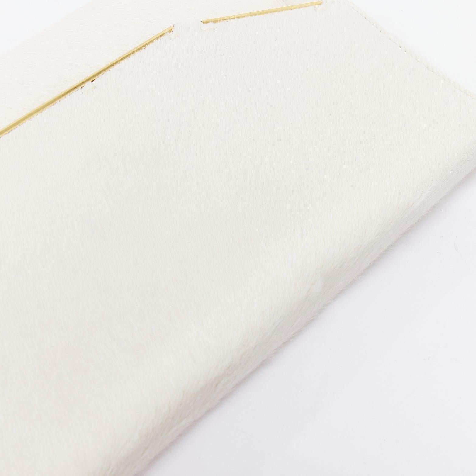 LANVIN Miss Sartorial off white calf hair gold bar flap envelope clutch bag For Sale 2