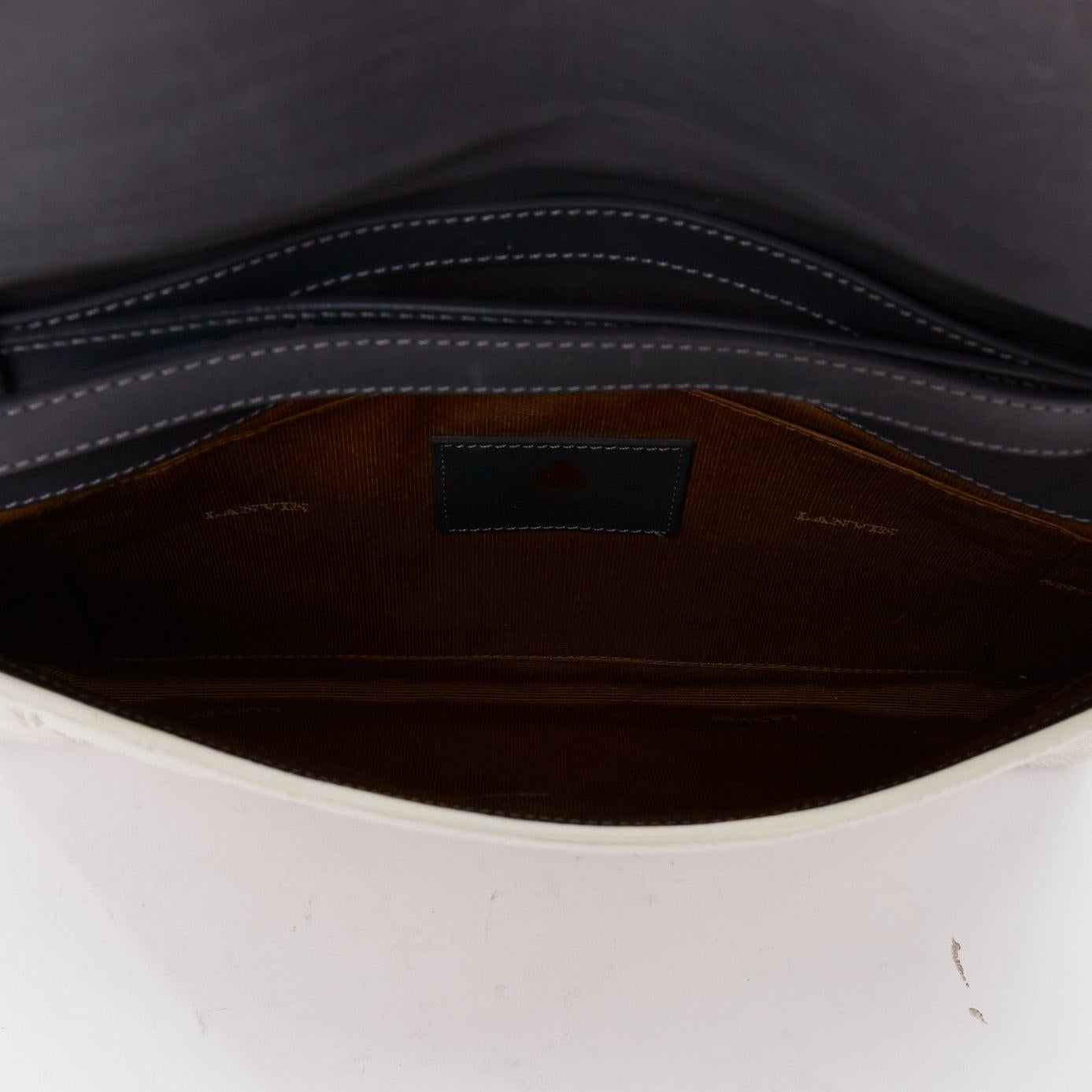 LANVIN Miss Sartorial off white calf hair gold bar flap envelope clutch bag For Sale 3