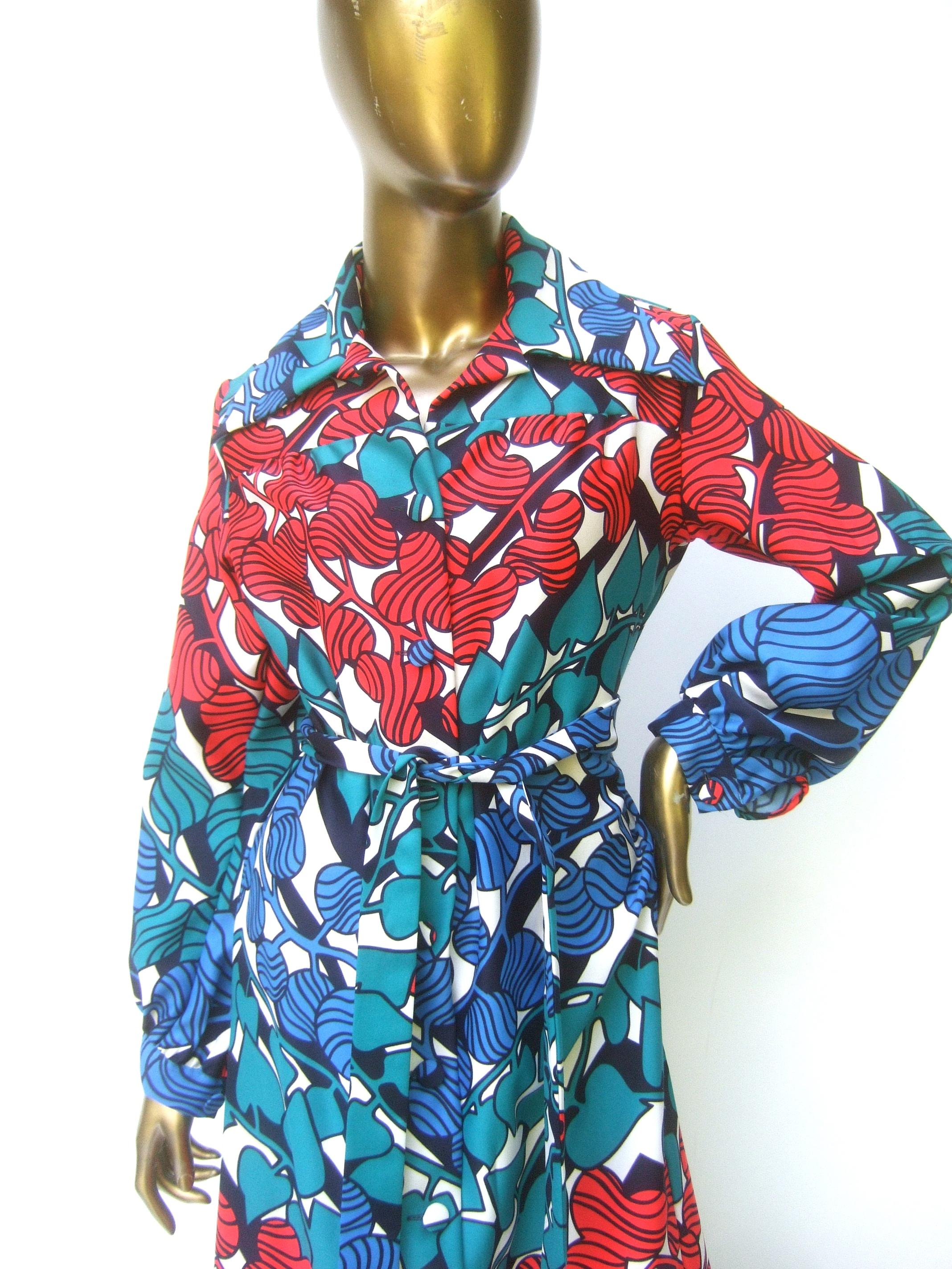 Lanvin Mod 1970s Vibrant Foliage Vine Print Belted Gown  For Sale 5