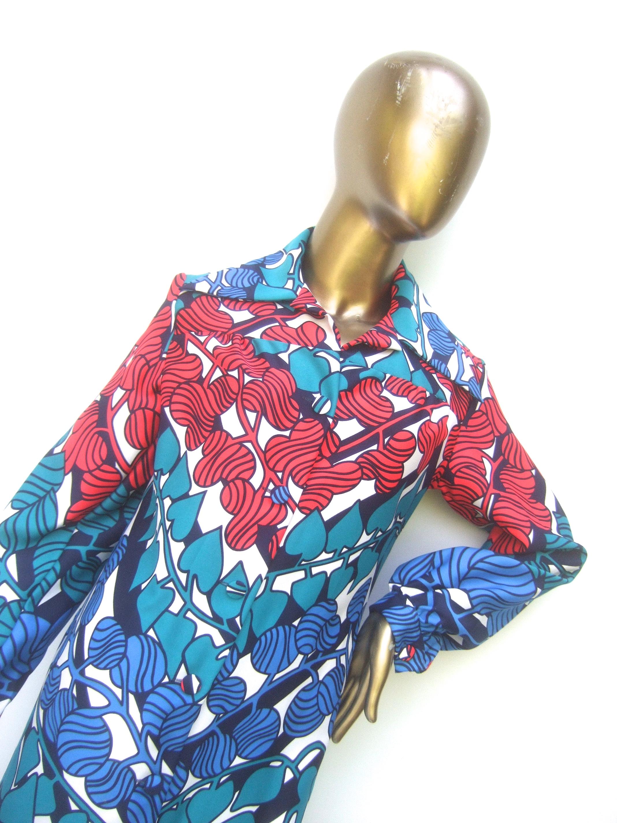 Lanvin Mod 1970s Vibrant Foliage Vine Print Belted Gown  For Sale 6