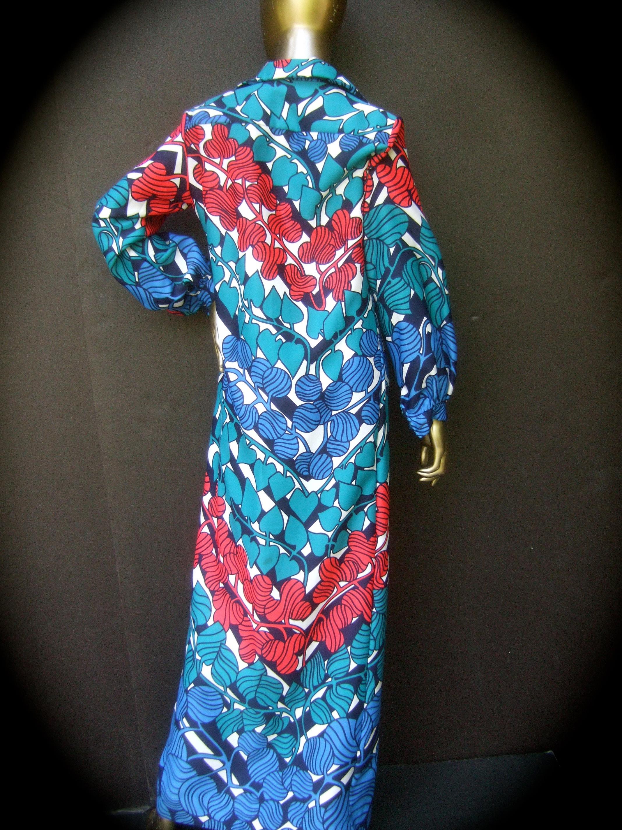 Lanvin Mod 1970s Vibrant Foliage Vine Print Belted Gown  For Sale 8