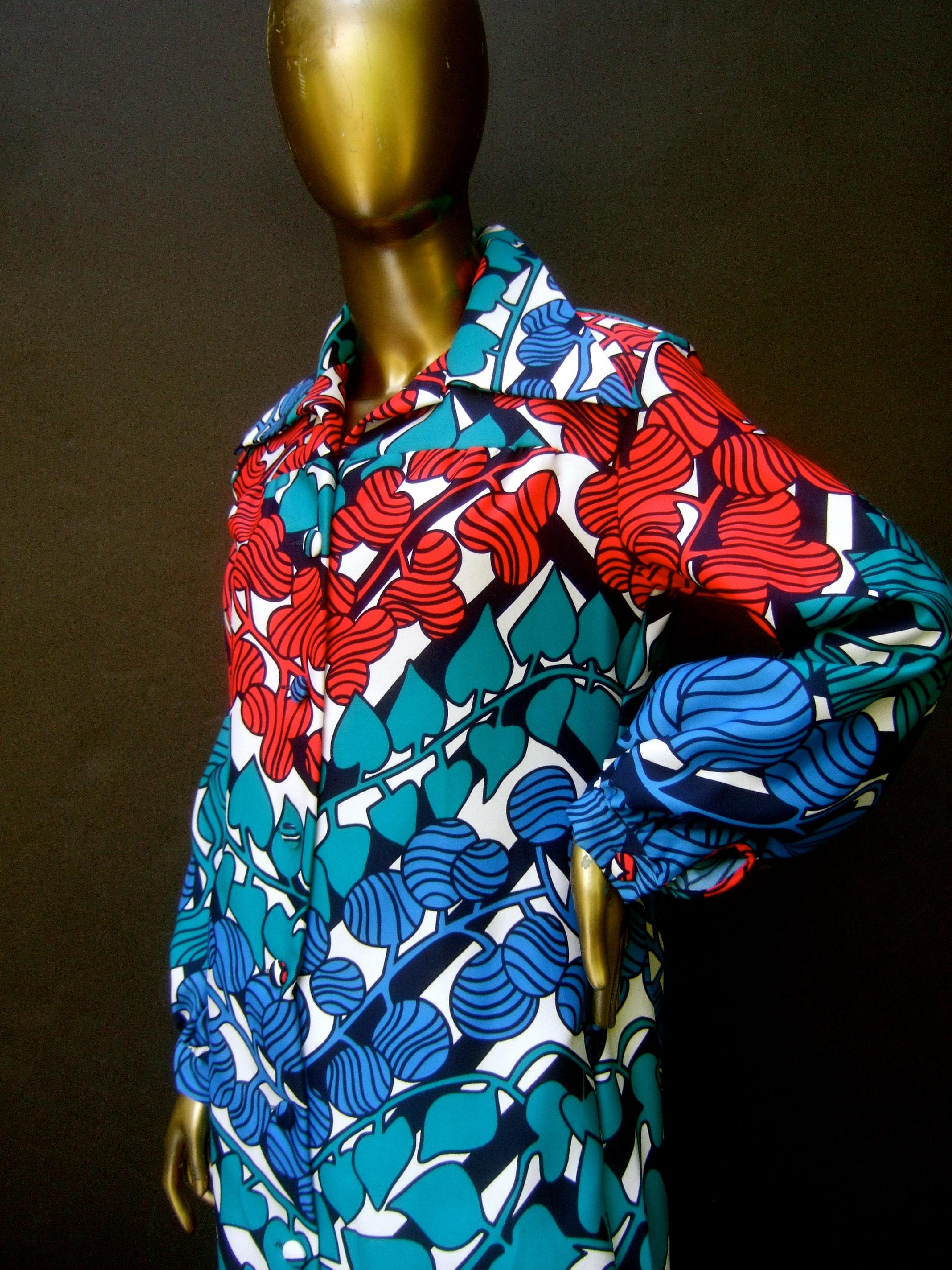 Lanvin Mod 1970s Vibrant Foliage Vine Print Belted Gown  For Sale 9