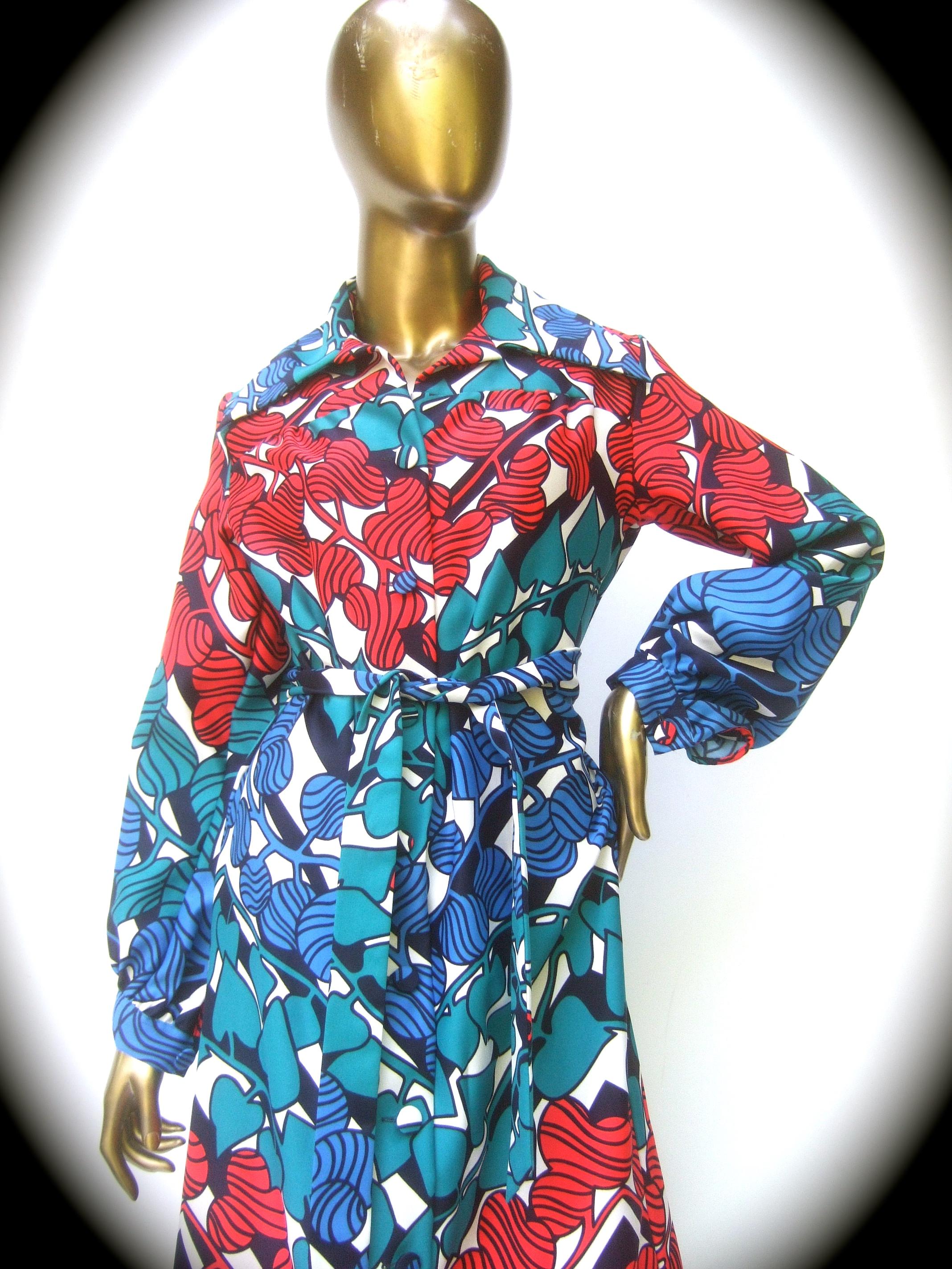 Lanvin Mod 1970s Vibrant Foliage Vine Print Belted Gown  For Sale 10
