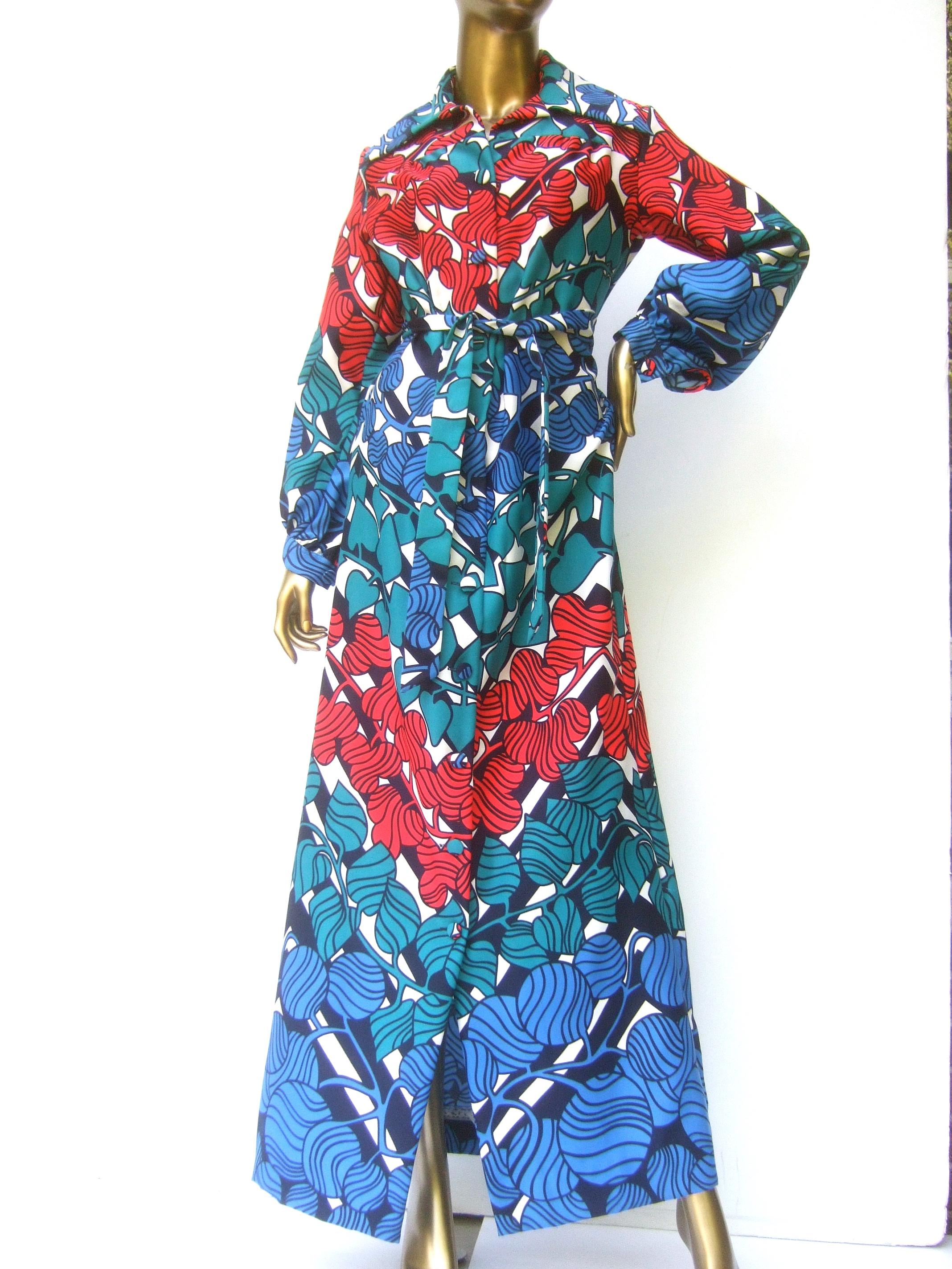 Lanvin Mod 1970s Vibrant Foliage Vine Print Belted Gown  For Sale 12