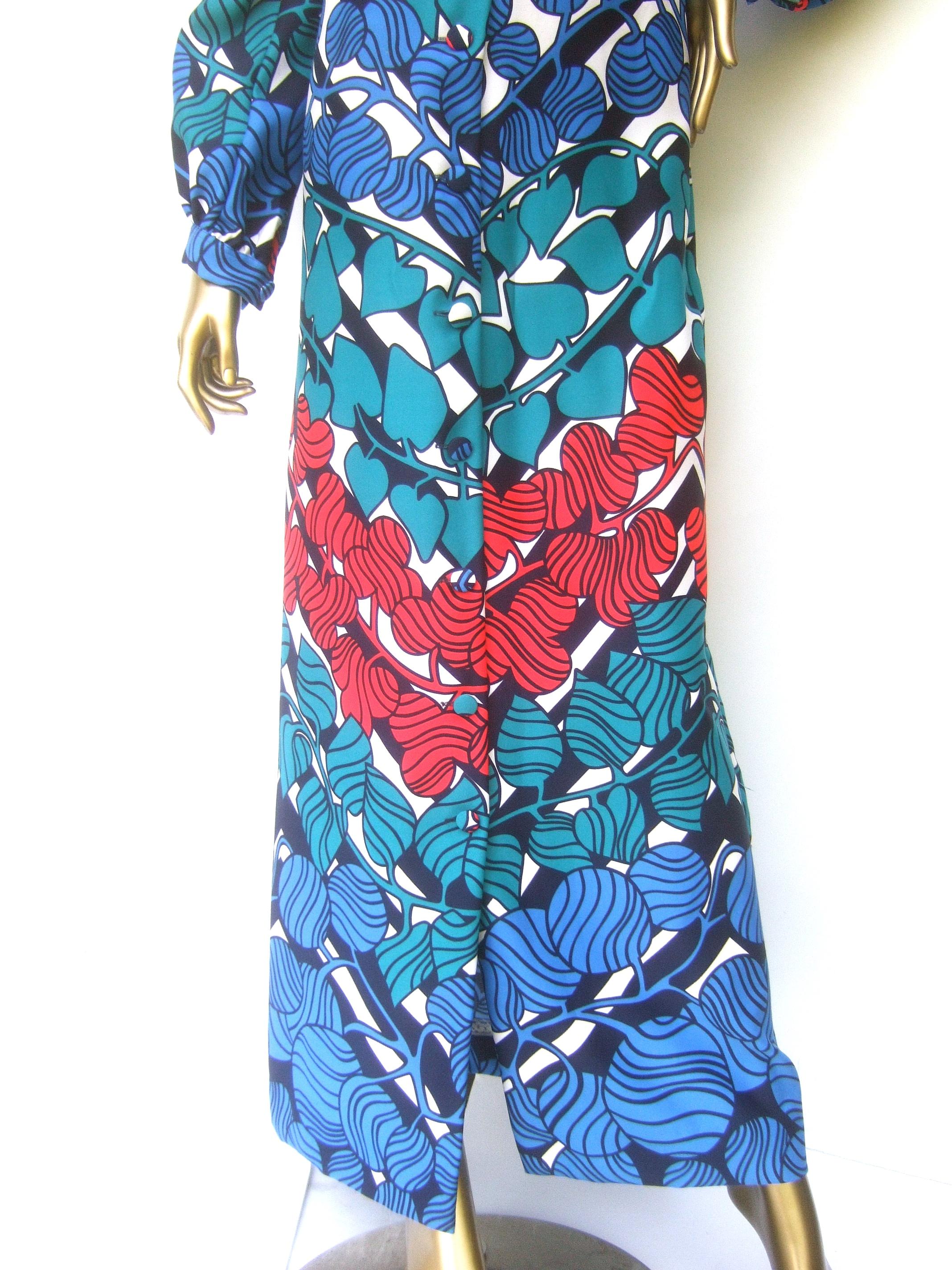 Lanvin Mod 1970s Vibrant Foliage Vine Print Belted Gown  For Sale 13