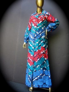 Lanvin Mod 1970s Vibrant Foliage Vine Print Belted Gown