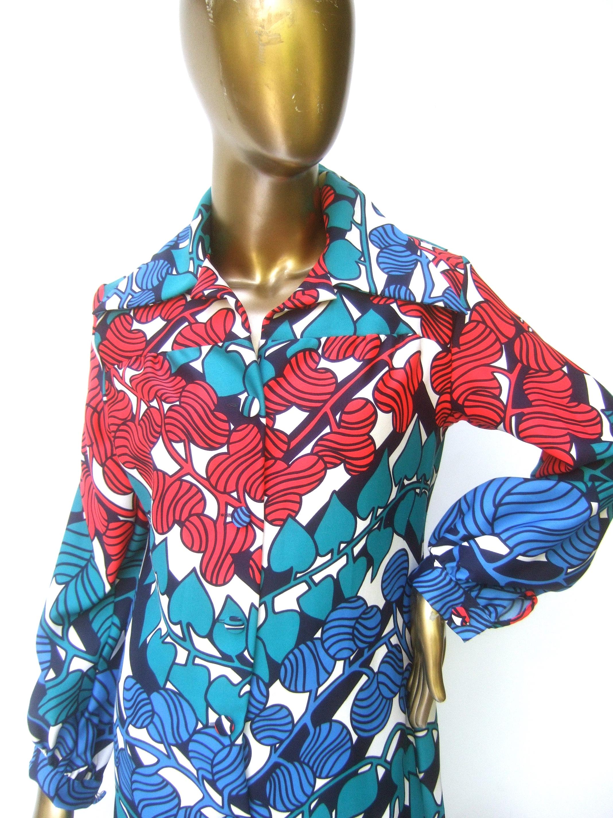 Women's Lanvin Mod 1970s Vibrant Foliage Vine Print Belted Gown For Sale