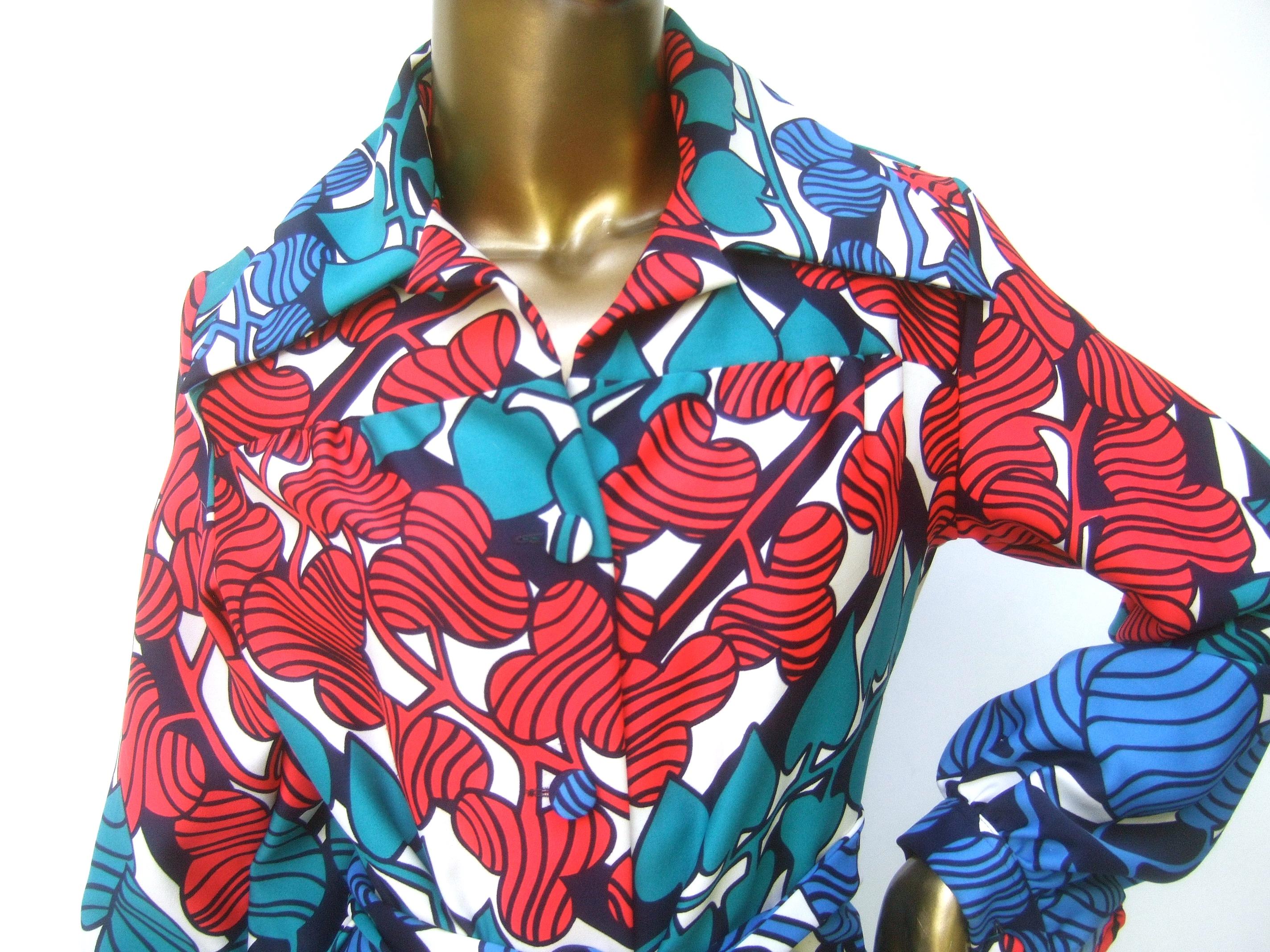 Lanvin Mod 1970s Vibrant Foliage Vine Print Belted Gown  For Sale 1