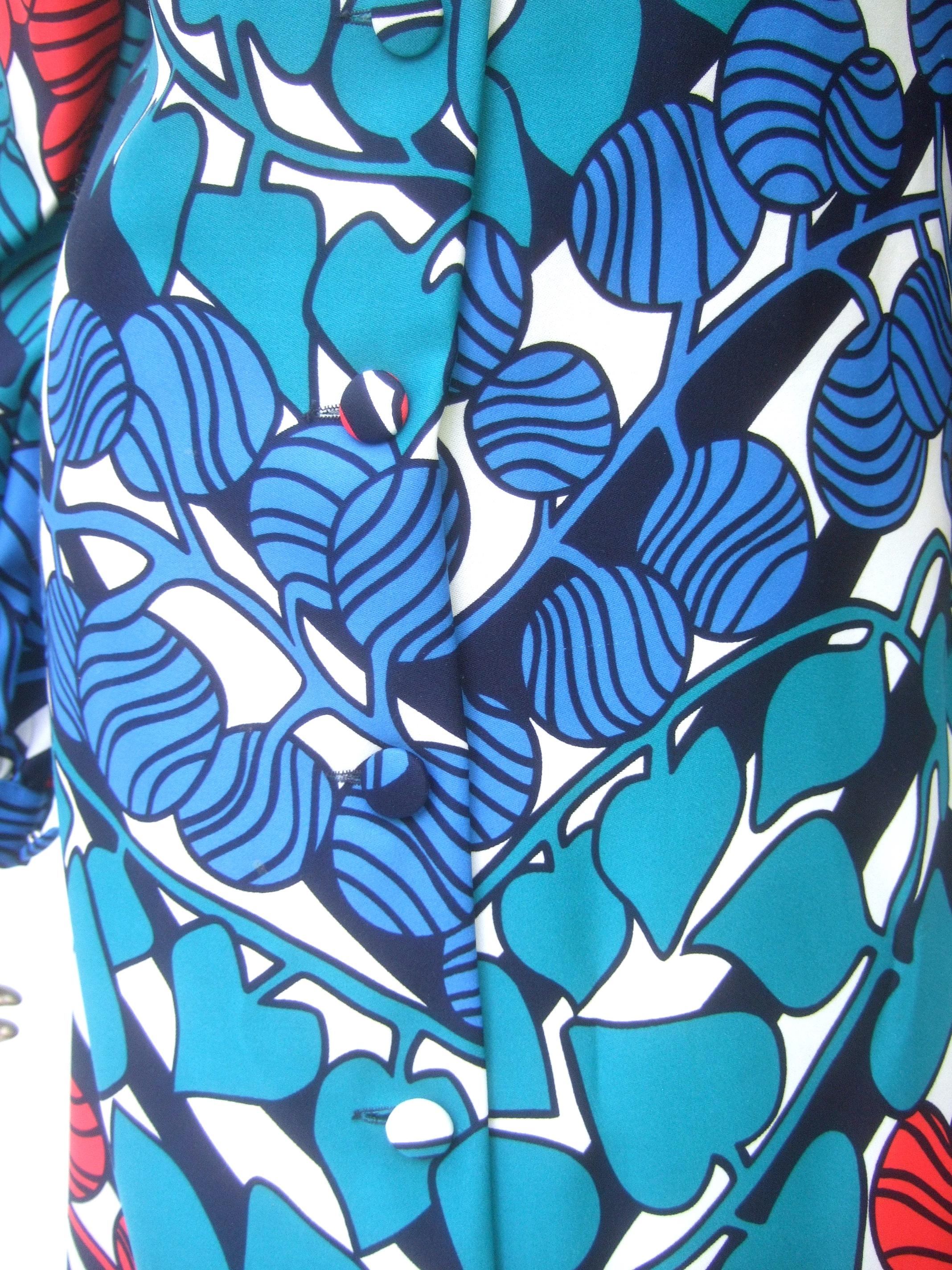 Lanvin Mod 1970s Vibrant Foliage Vine Print Belted Gown  For Sale 2