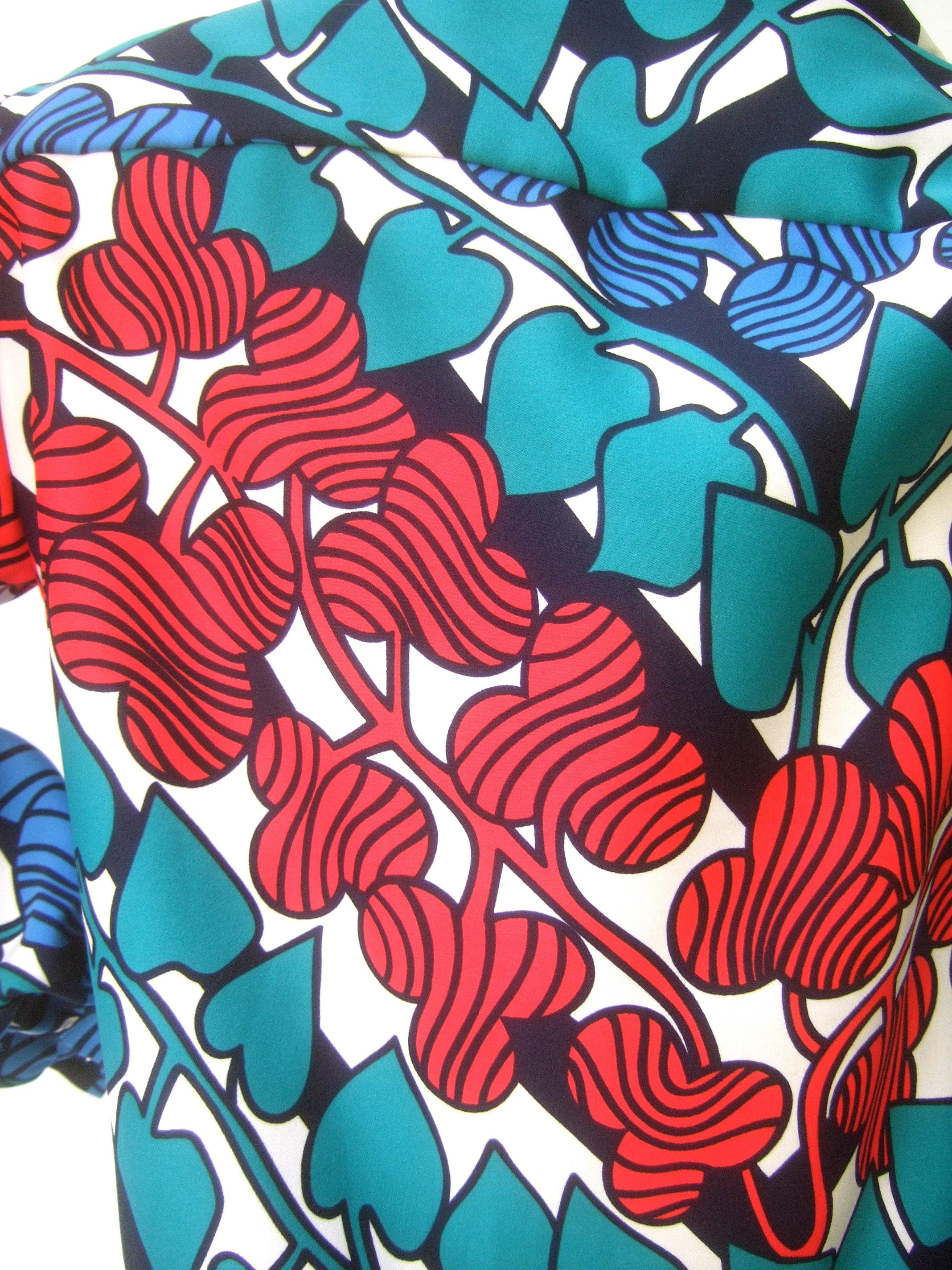 Lanvin Mod 1970s Vibrant Foliage Vine Print Belted Gown For Sale 3