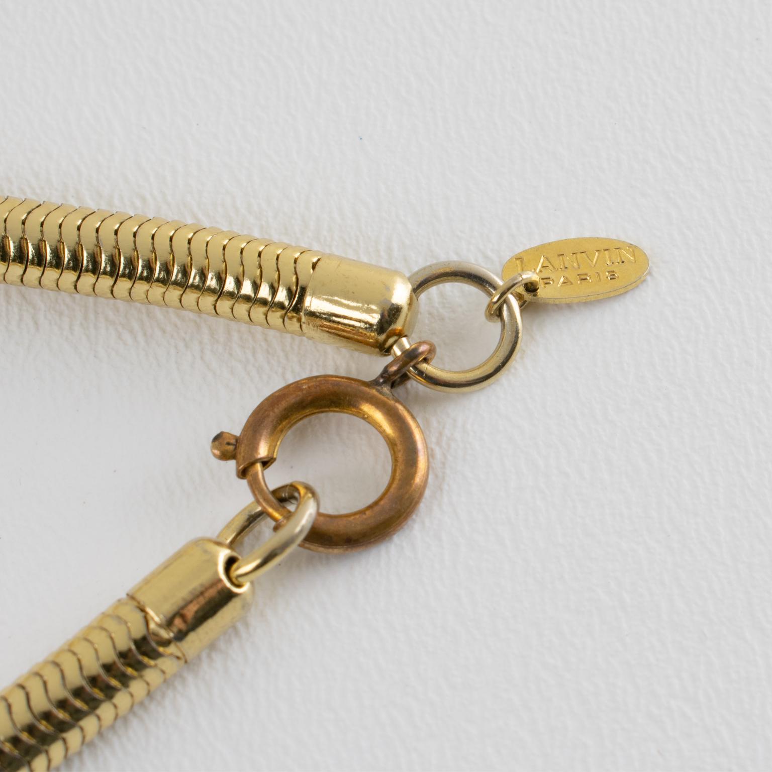 Lanvin Paris, collier moderniste doré avec médaillon en lucite en vente 6