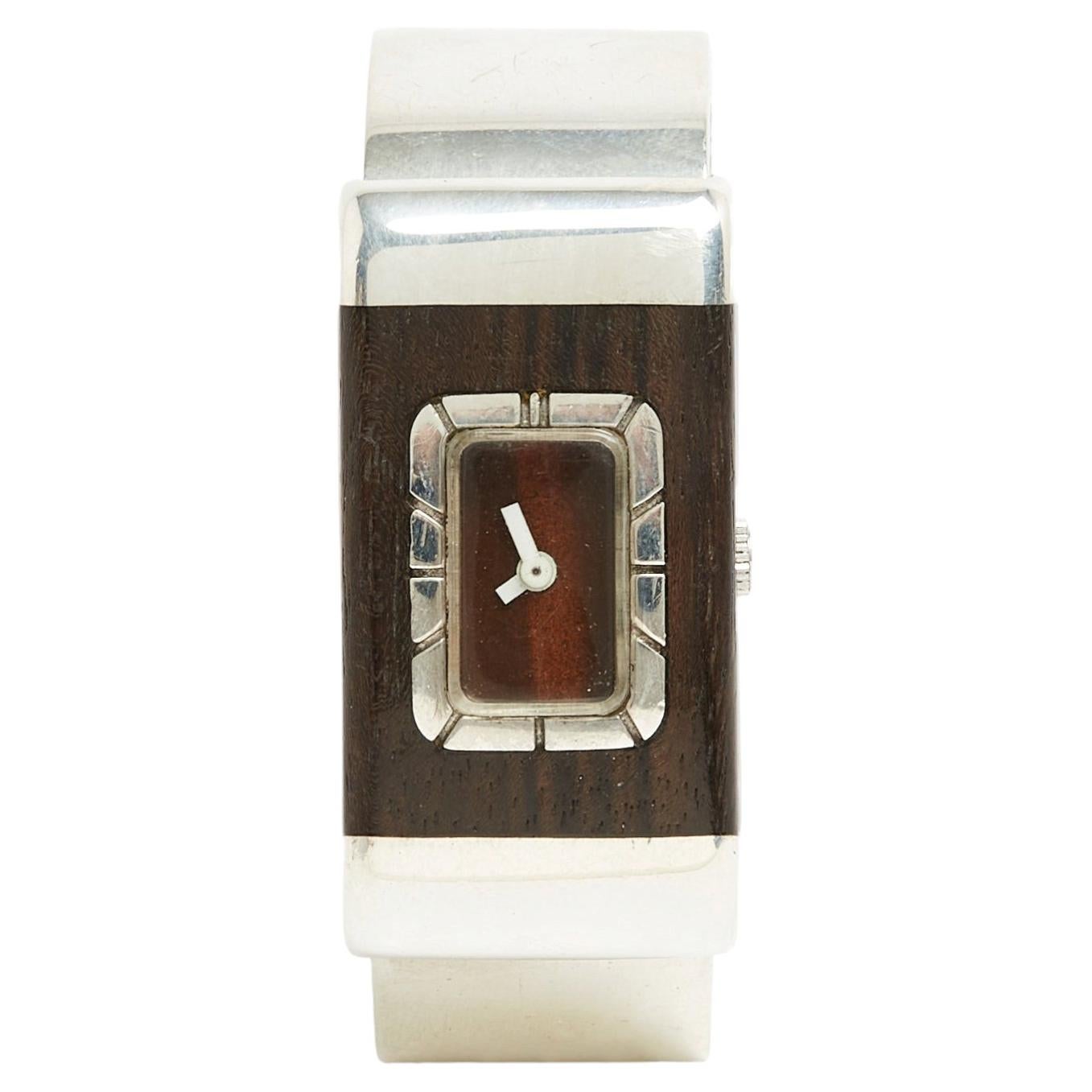 Lanvin Montre Argent Bois Manuelle 1970s Silver Wood Manual Wrist Watch Bracelet