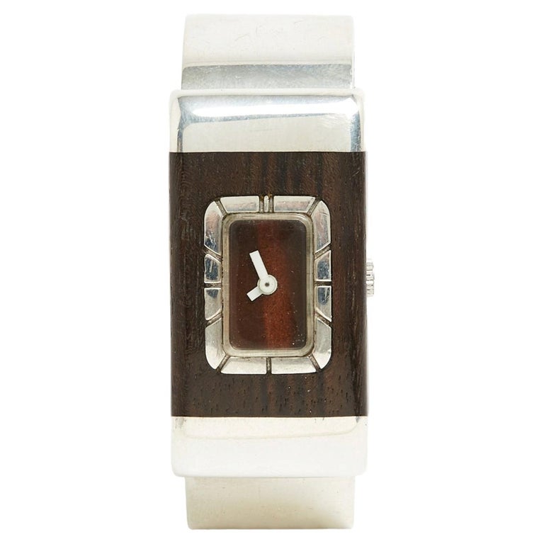 Jeanne Lanvin Lanvin Montre Argent Bois Manuelle 1970s Silver Wood Manual Wrist Watch Bracelet