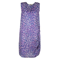 Lanvin Multicolor Animal Printed Silk Frayed Hem Pleat Detail Sleeveless Dress M
