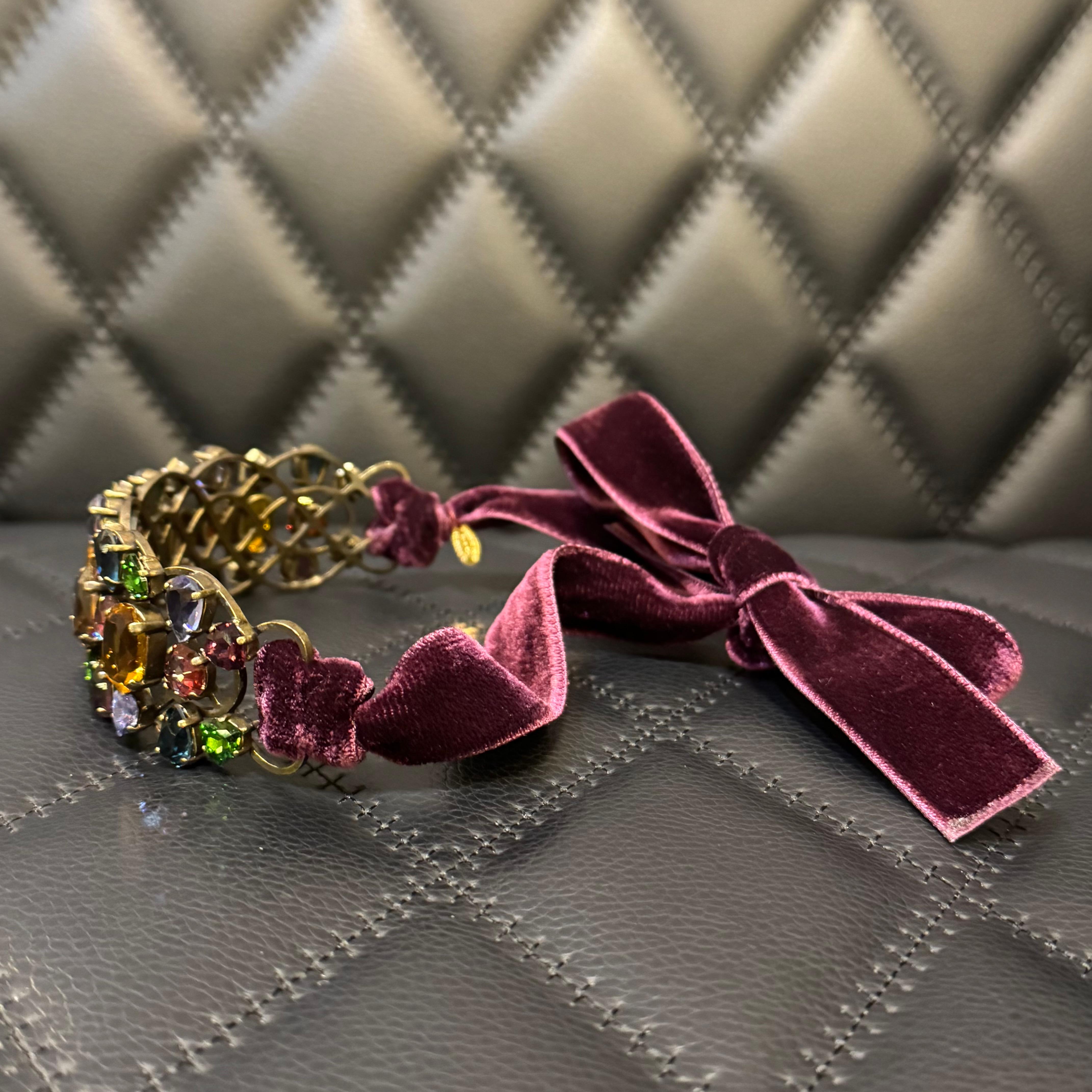 Lanvin Multicolor Crystal Choker with Purple Velvet Ribbon For Sale 7