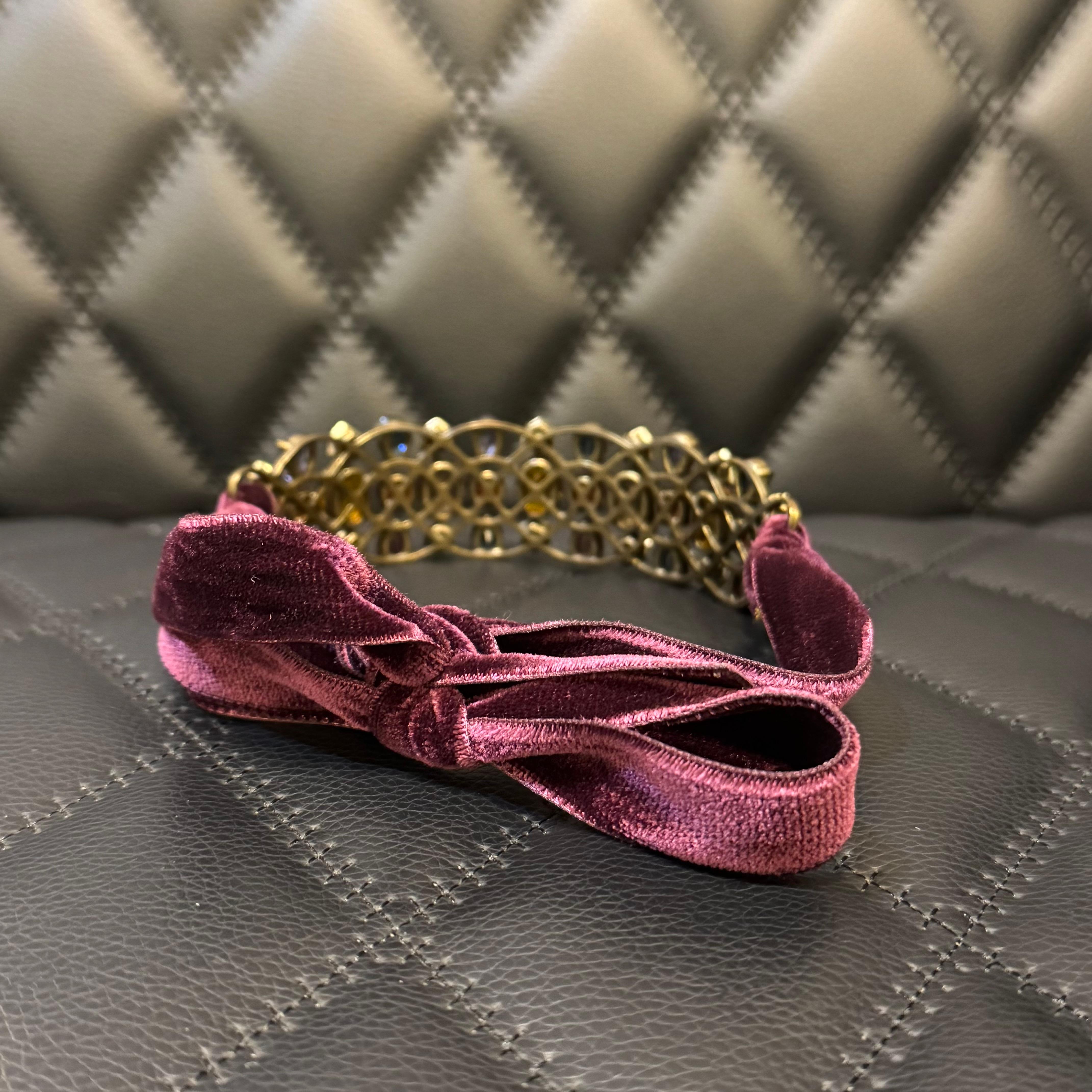 Lanvin Multicolor Crystal Choker with Purple Velvet Ribbon For Sale 8