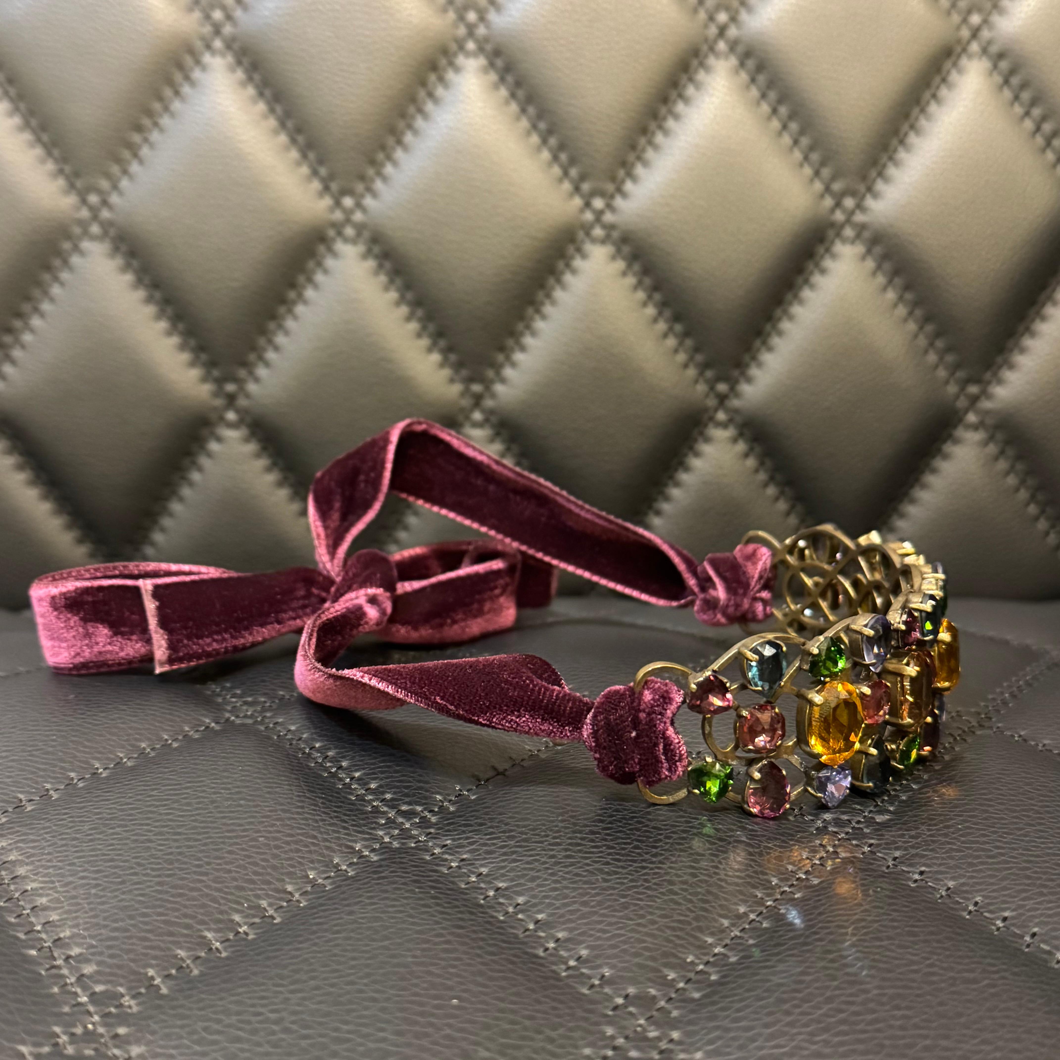 Lanvin Multicolor Crystal Choker with Purple Velvet Ribbon For Sale 9