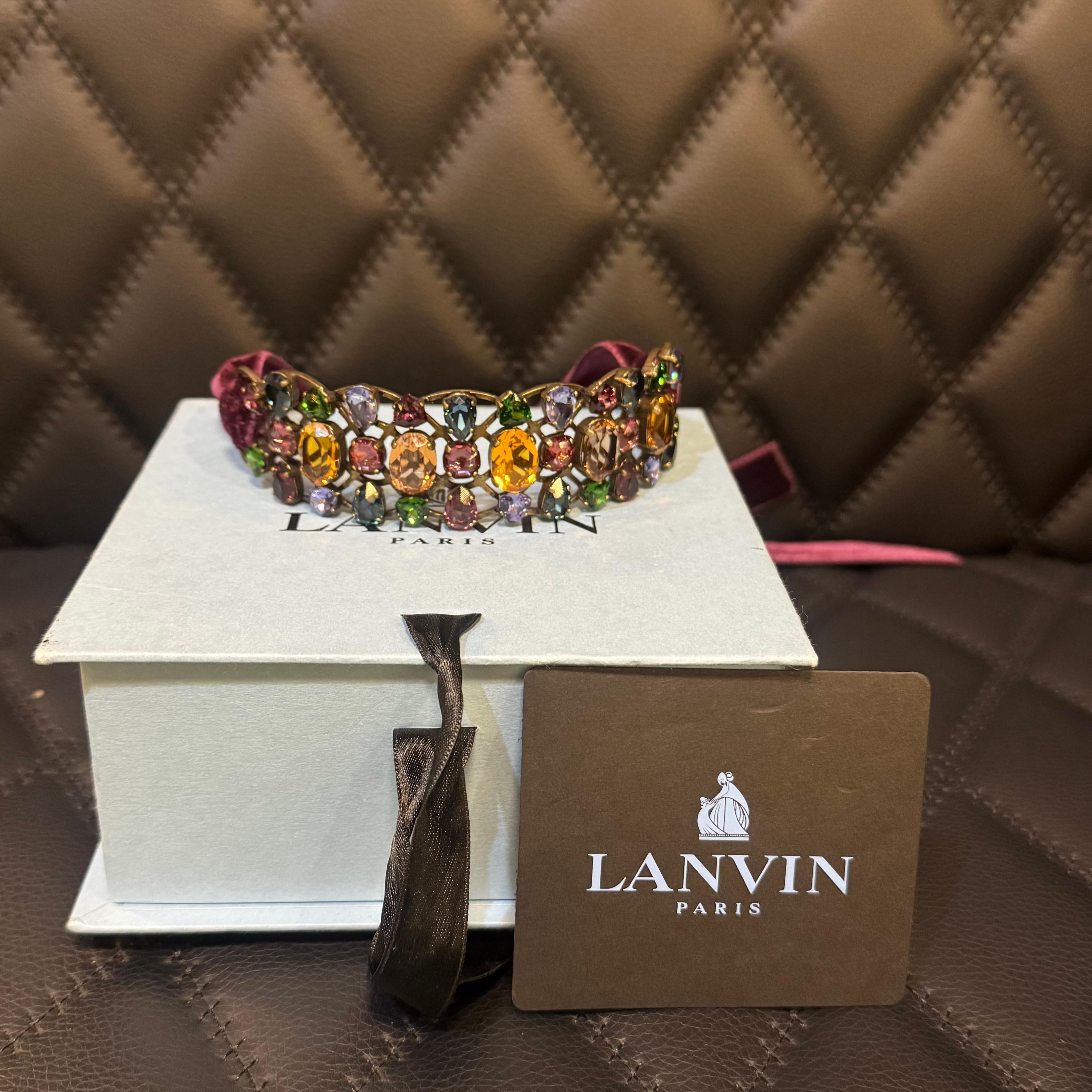 Lanvin Multicolor Crystal Choker with Purple Velvet Ribbon In Good Condition For Sale In Jakarta, Daerah Khusus Ibukota Jakarta