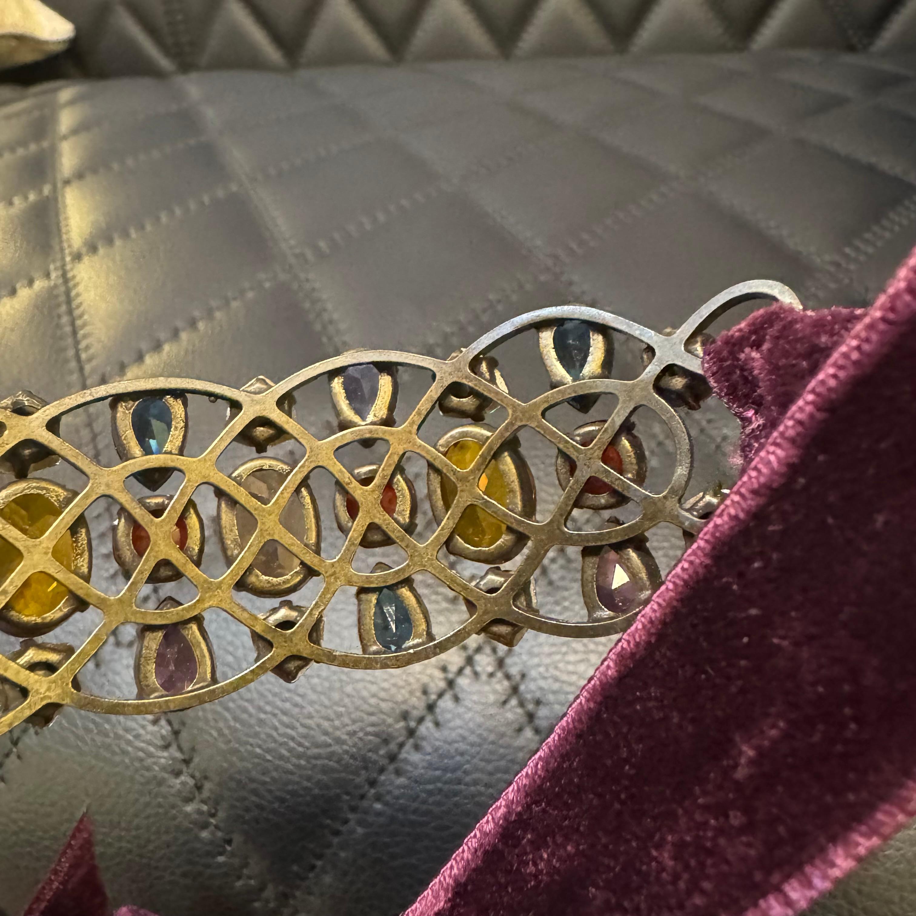 Lanvin Multicolor Crystal Choker with Purple Velvet Ribbon For Sale 3