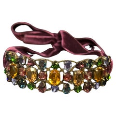 Lanvin Multicolor Crystal Choker with Purple Velvet Ribbon