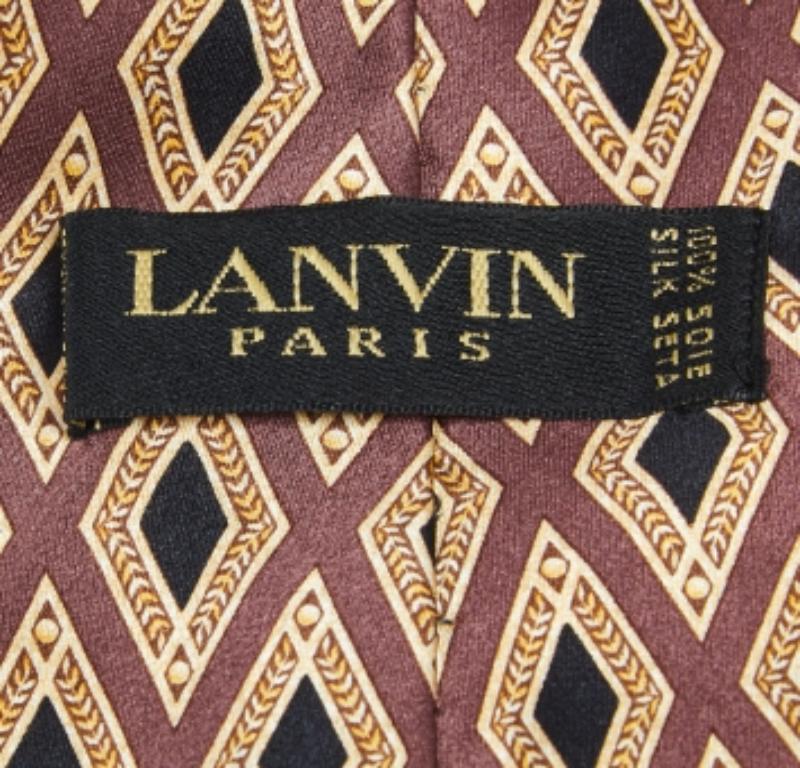 Brown Lanvin Multicolor Diamond Printed Silk Tie For Sale