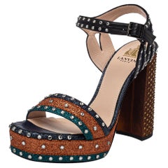 Lanvin Multicolor Leather And Glitter Crystal Embellishment Platform Ankle Strap