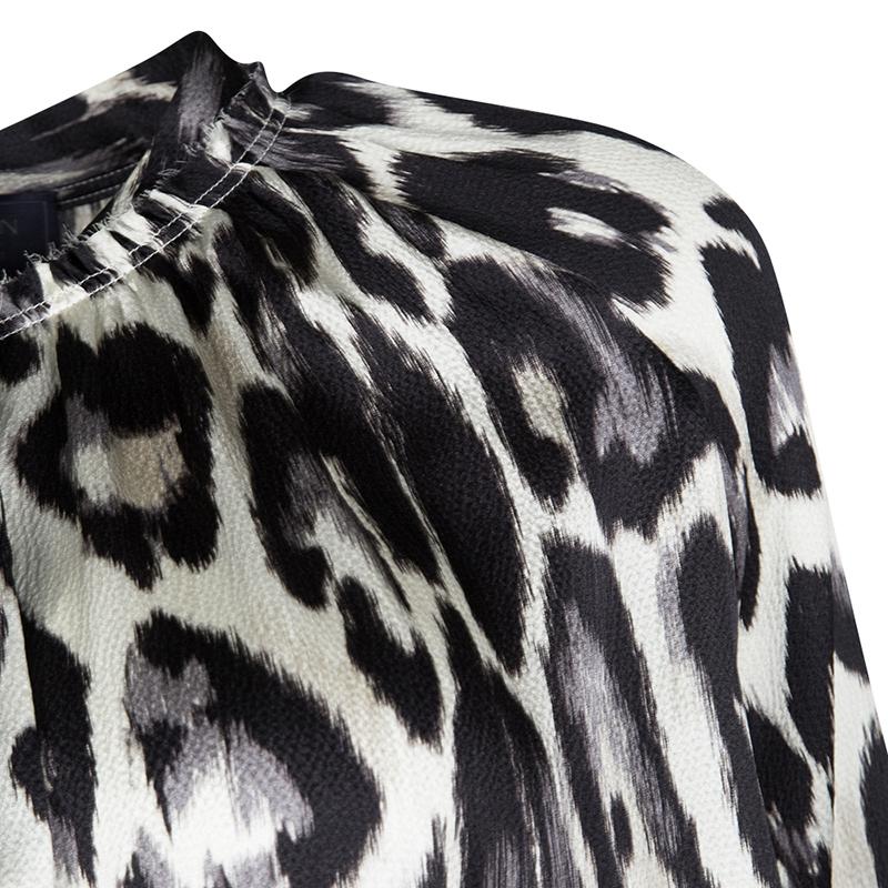 Lanvin Multicolor Leopard Print Long Sleeve Silk Blouse S In Good Condition In Dubai, Al Qouz 2