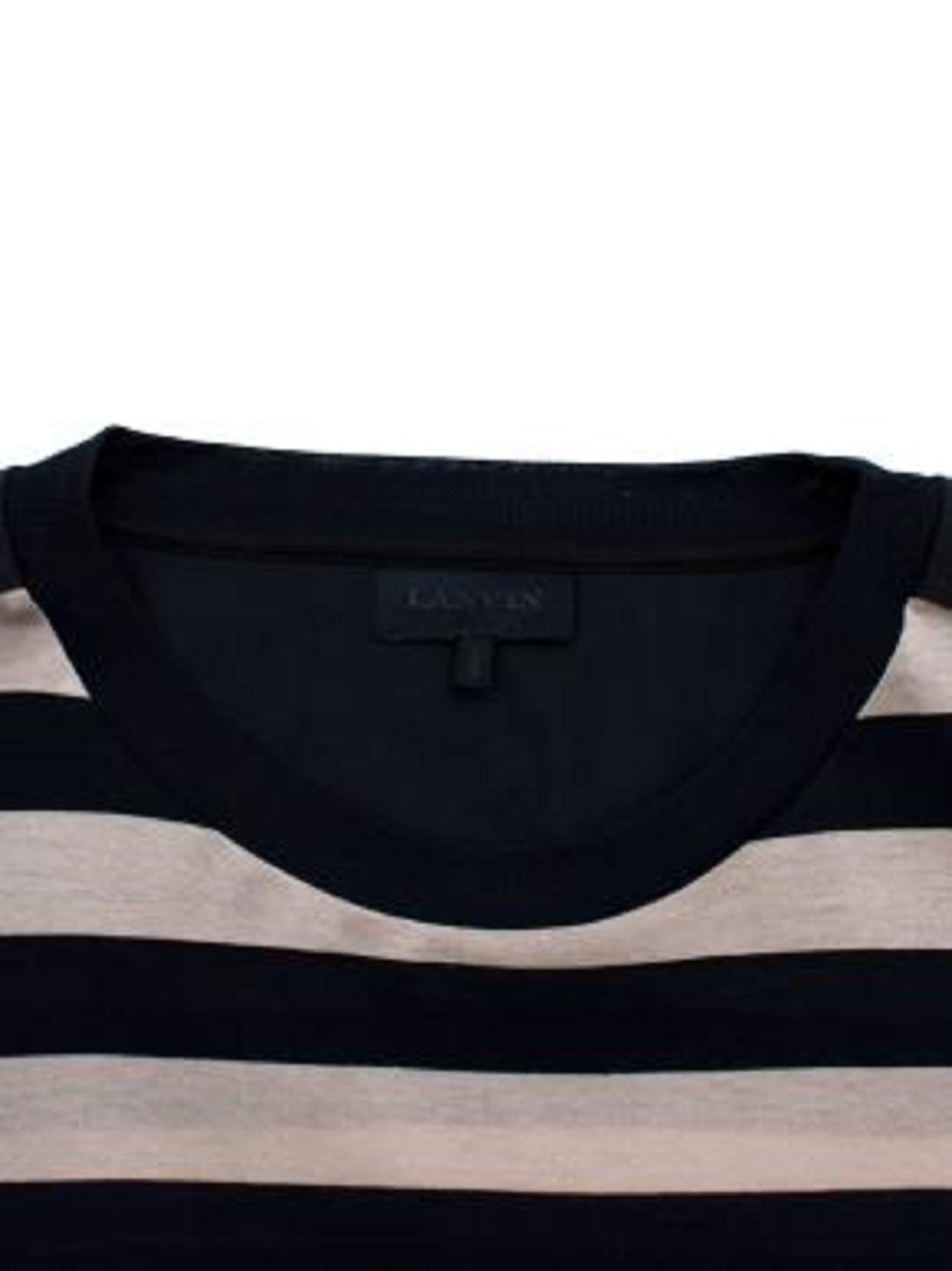 Lanvin Navy & Beige Striped Cotton Jersey T-Shirt In Good Condition For Sale In London, GB