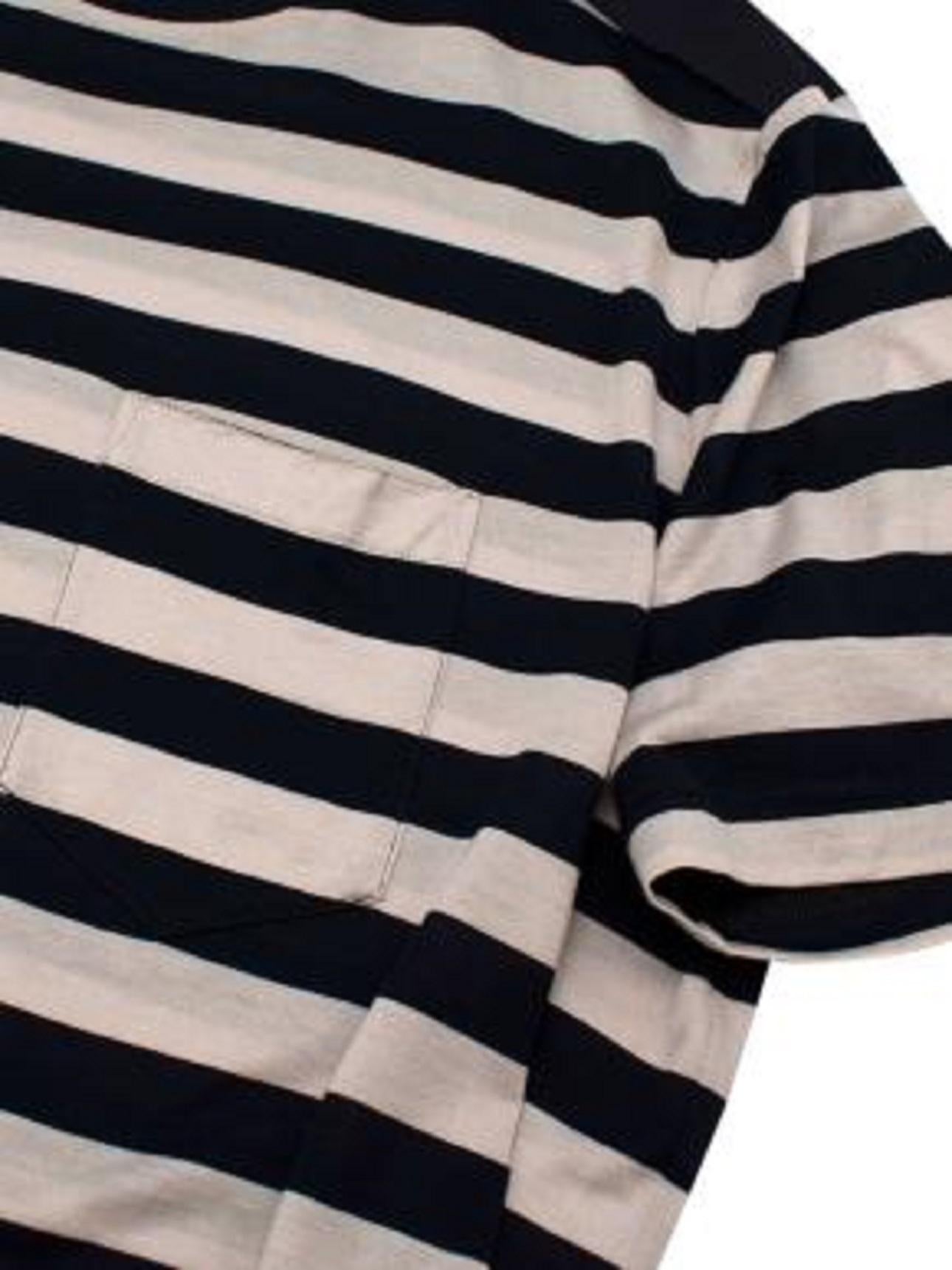 Lanvin Navy & Beige Striped Cotton Jersey T-Shirt For Sale 2