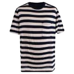 Lanvin Navy & Beige Striped Cotton Jersey T-Shirt