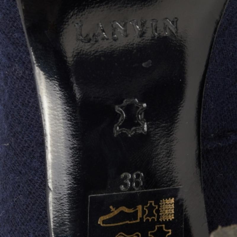 Lanvin Navy Blue/Brown Fabric And Leather Knee Length Boots Size 38 For Sale 3