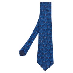 Cravatta Lanvin in raso di seta con stampa floreale blu navy