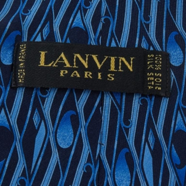 Lanvin Corbata de Seda Tradicional con Estampado Paisley Geométrico Azul Marino en Bueno Estado en Dubai, Al Qouz 2