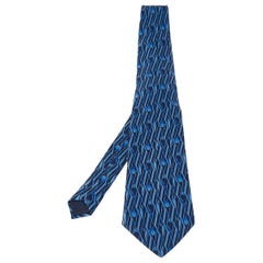 Lanvin Navy Blue Geometric Paisley Print Traditional Silk Tie Lanvin Navy Blue Geometric Paisley Print Traditional Silk Tie