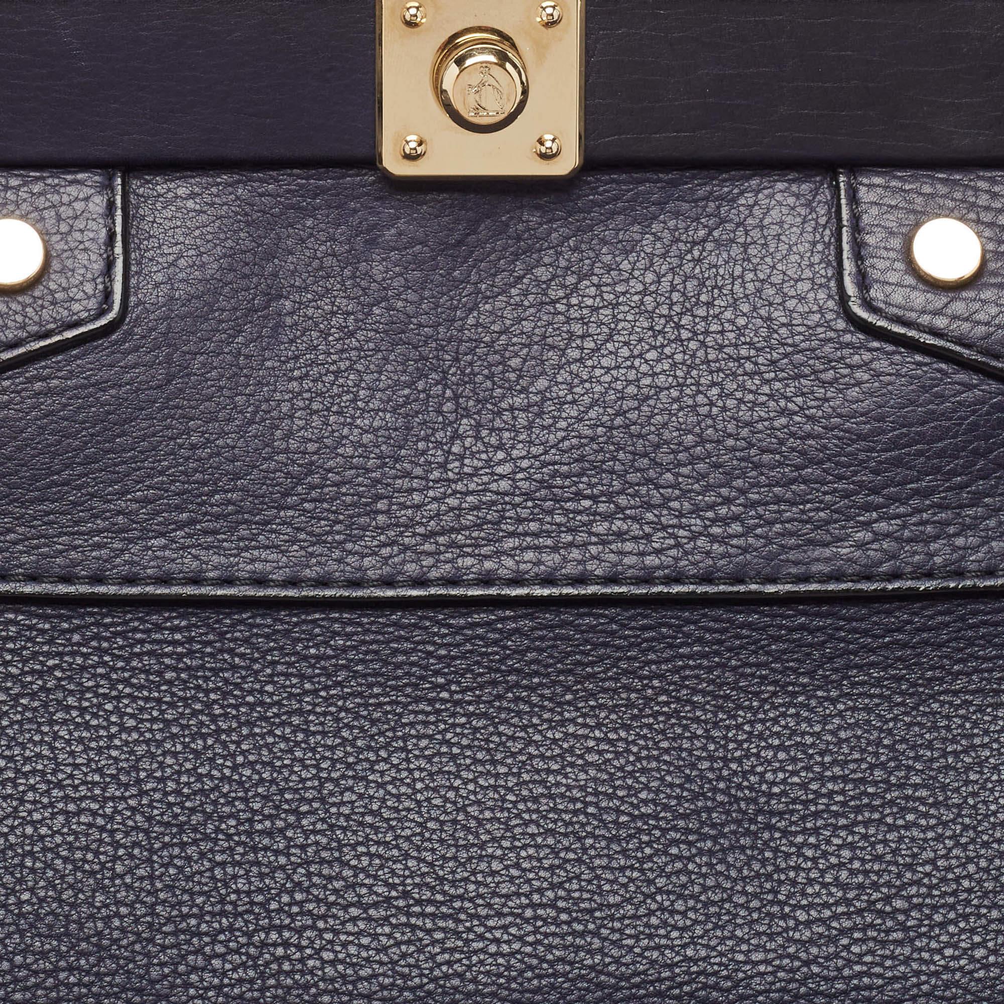 Lanvin Navy Blue Leather Magnetic Frame Tote For Sale 1
