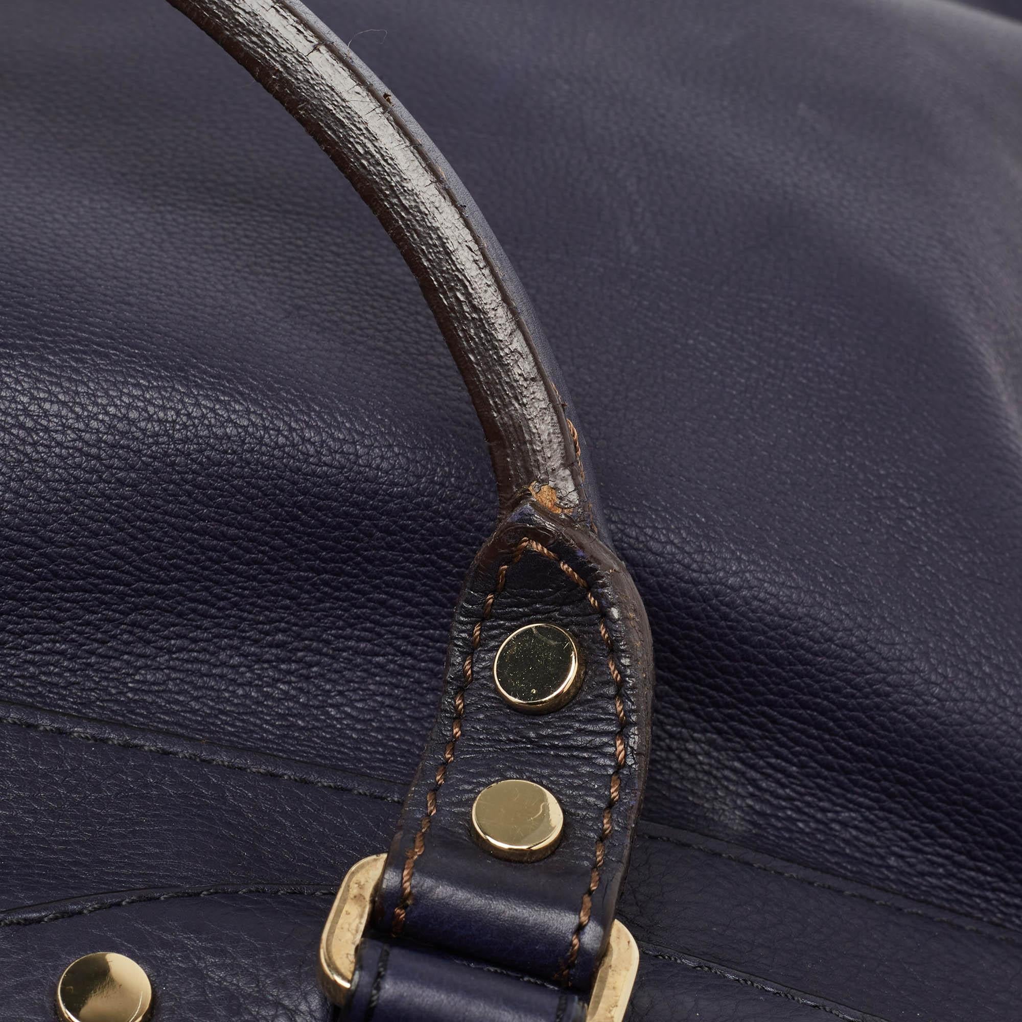 Lanvin Navy Blue Leather Magnetic Frame Tote For Sale 2