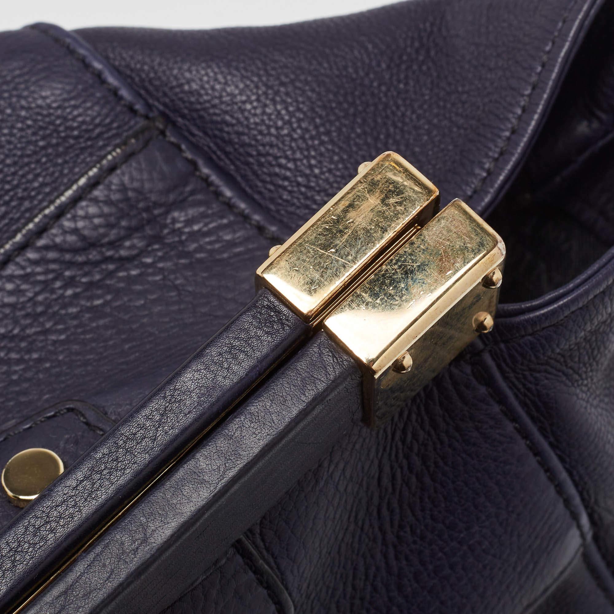 Lanvin Navy Blue Leather Magnetic Frame Tote For Sale 4