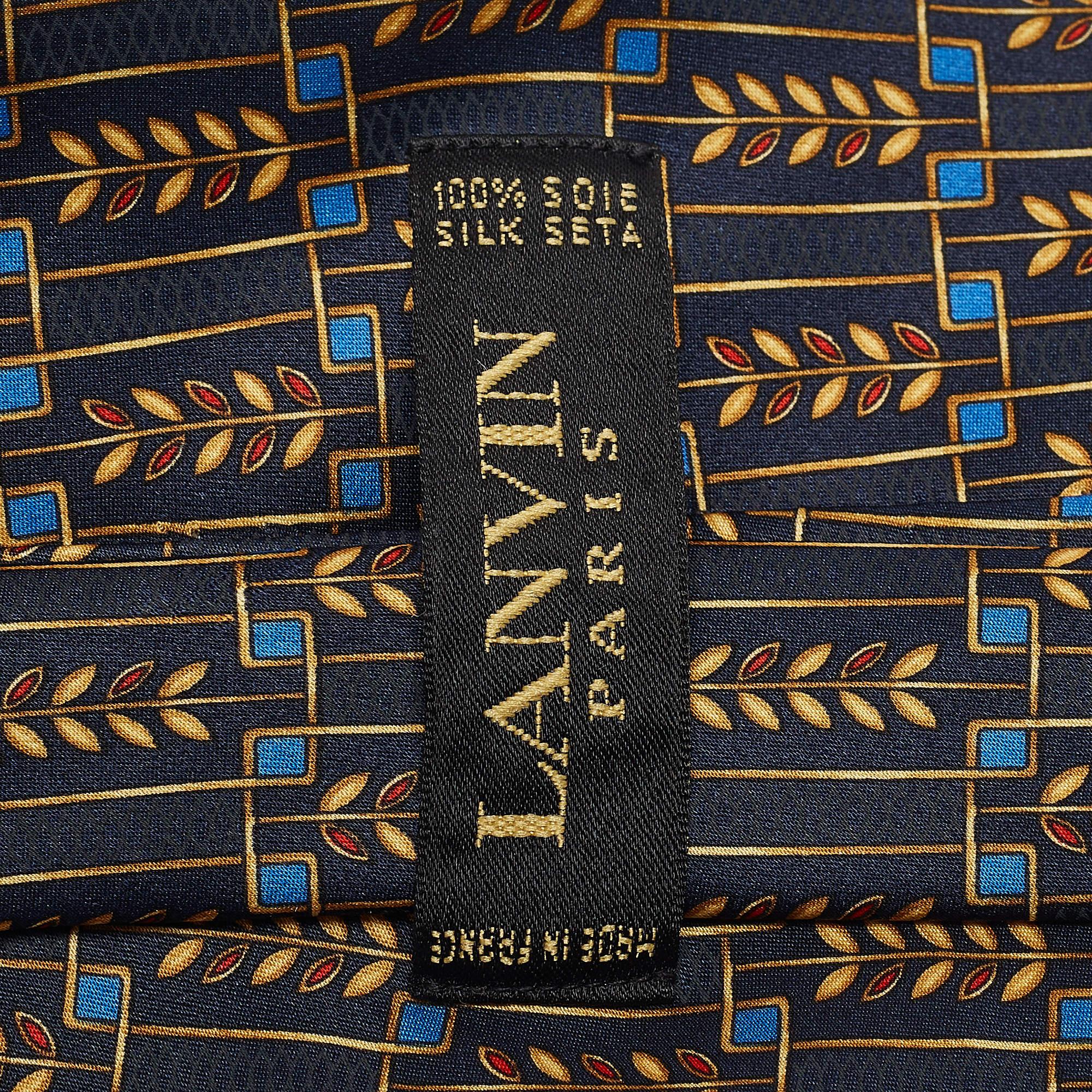 Black Lanvin Navy Blue Printed Satin Silk Traditional Tie For Sale