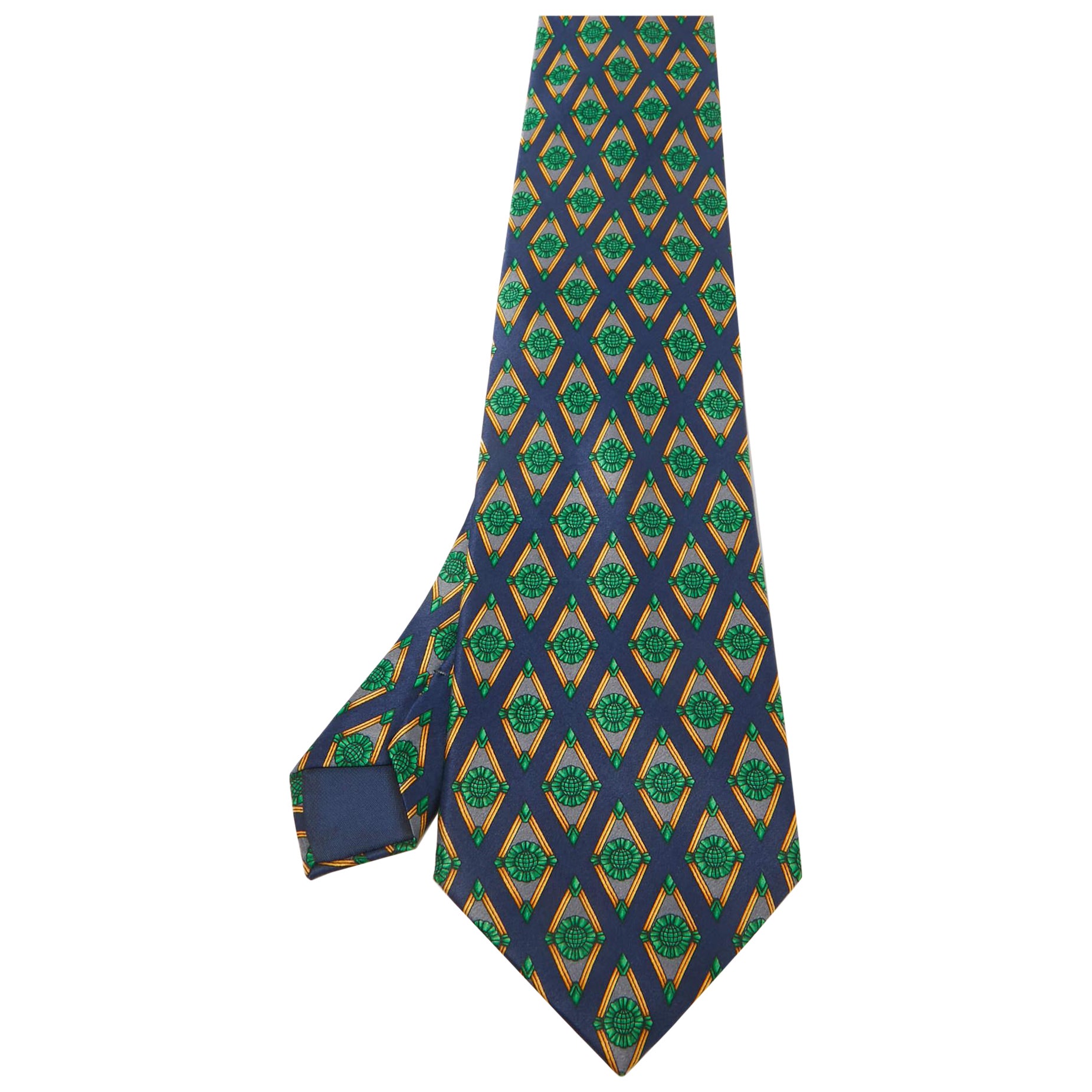 Cravate traditionnelle Lanvin en satin bleu marine imprimé