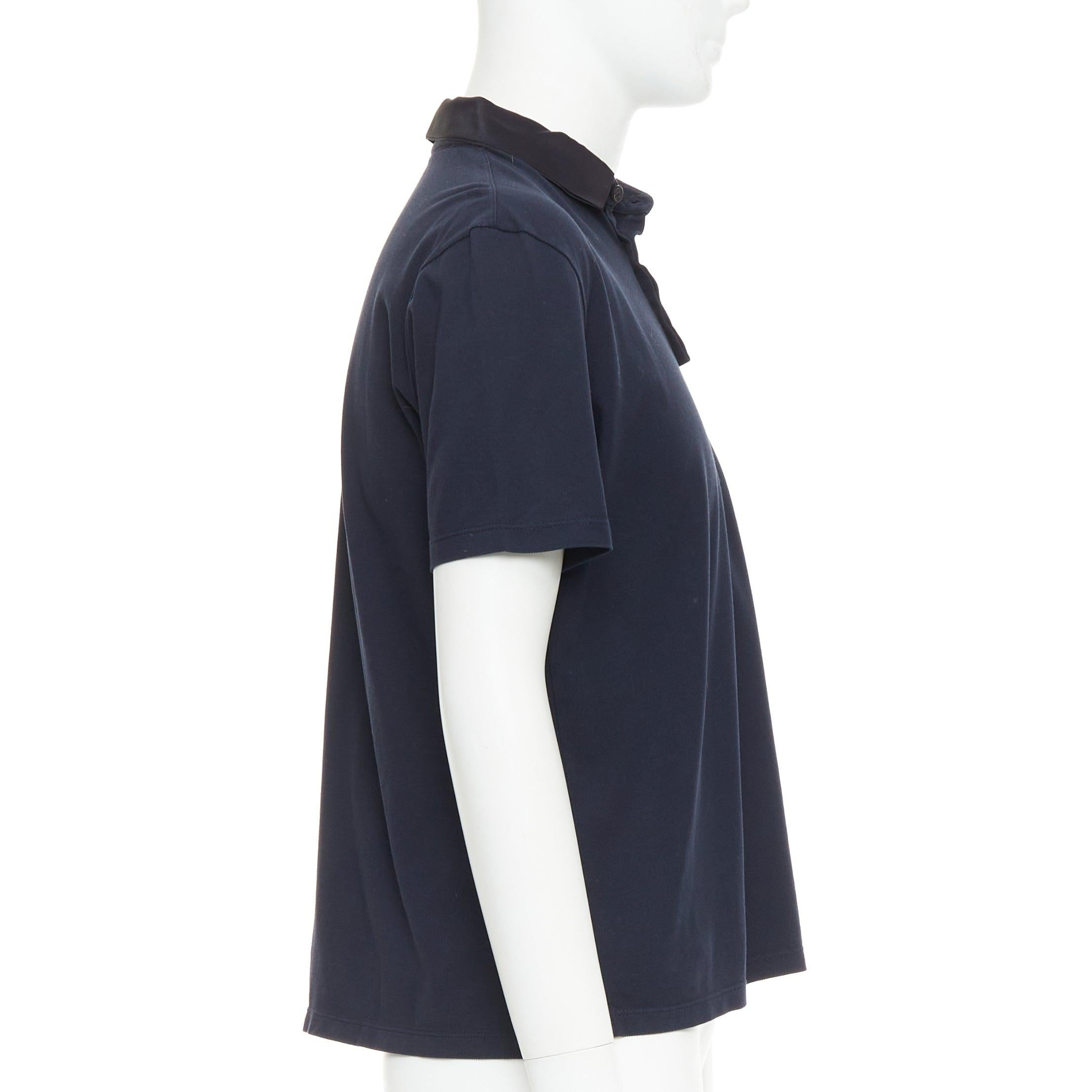 LANVIN polo corto de algodón azul marino con cuello de grosgrain negro M en Excelente estado para la venta en Hong Kong, NT
